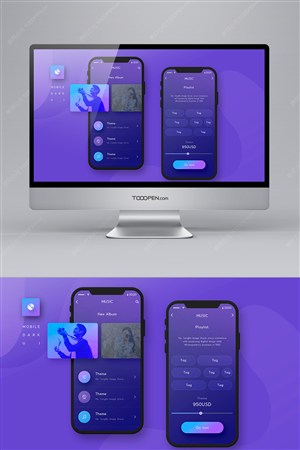 紫色渐变背景移动app界面设计模板
