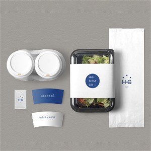 甜品店VI杯套透明食品包装盒包装袋贴图样机