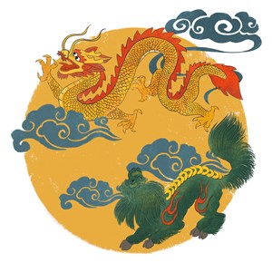 中式龙麒麟PNG绘画图片
