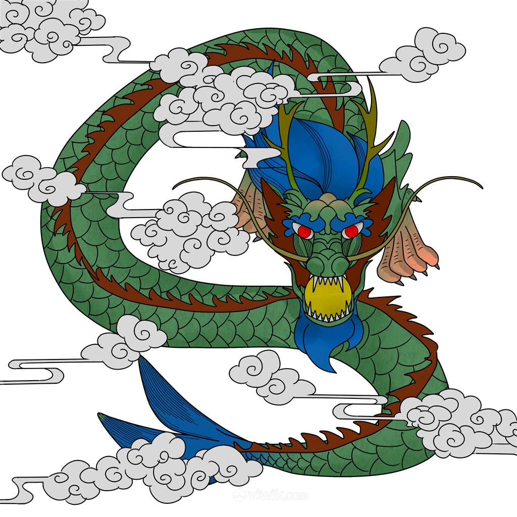 绿色飞龙中国神话动物绘画图片