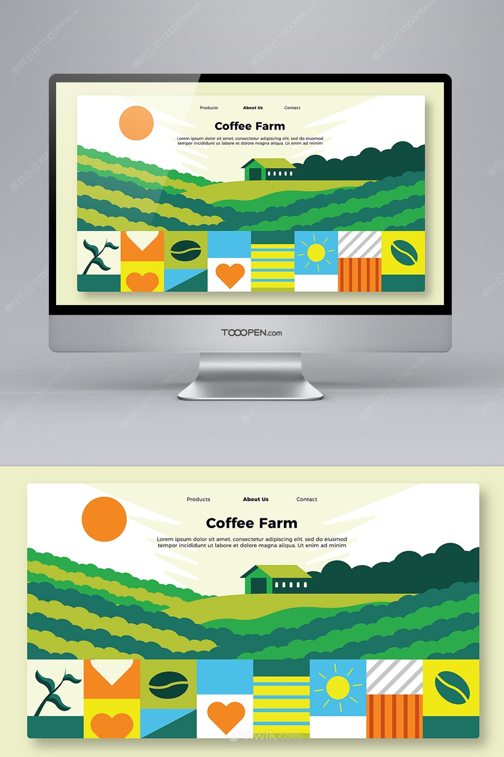 户外风景咖啡庄园插画网网站模板