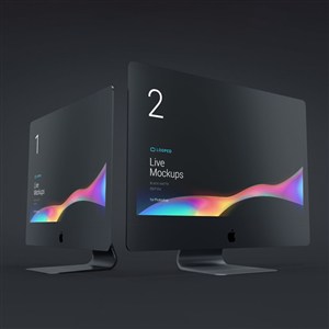 兩臺黑色蘋果電腦顯示器貼圖樣機