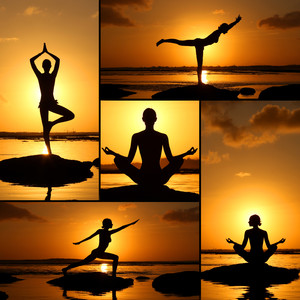 夕阳下瑜伽健身拼图图片素材.jpg