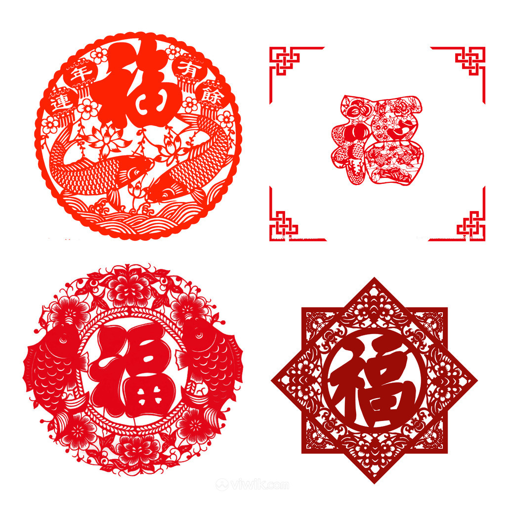 花绘动物造型红色喜庆福临门PNG素材集合图片