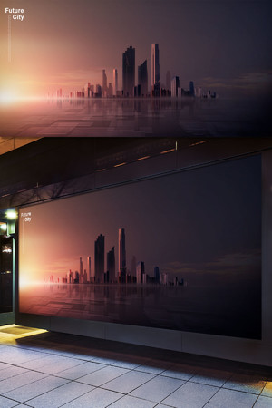 创意海市蜃楼高铁城市科技海报模板