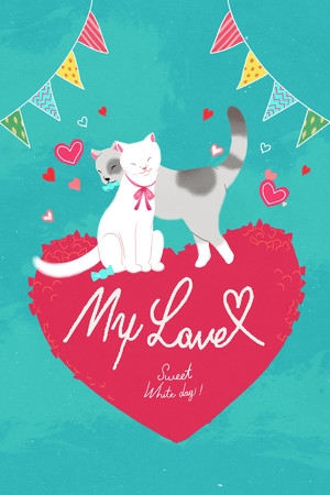 可爱猫咪心形情人节海报插画模板