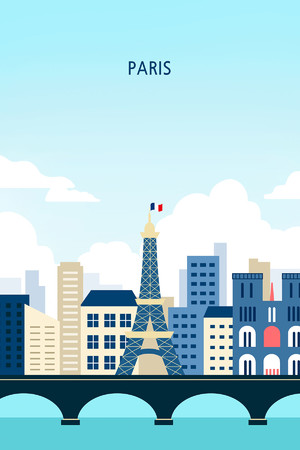 世界著名旅游城市建筑巴黎风景插画海报