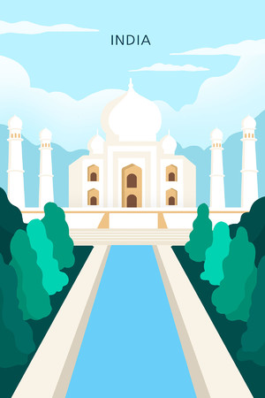 世界著名旅游城市印度泰姬陵建筑風景插畫海報