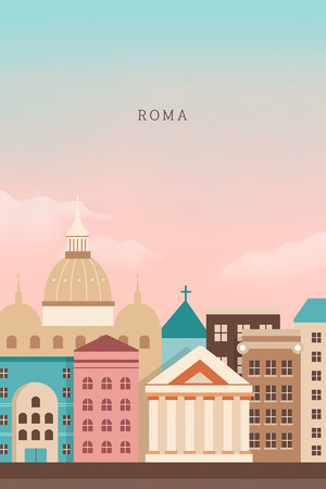 世界著名旅游城市建筑羅馬風景插畫海報