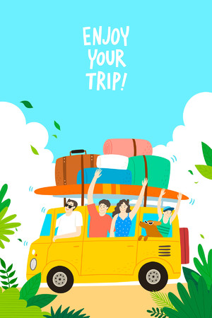 自驾游亲子人物旅游插画海报模板