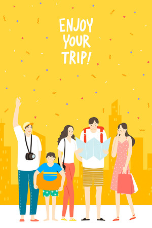 出去旅游親子人物旅游插畫海報模板