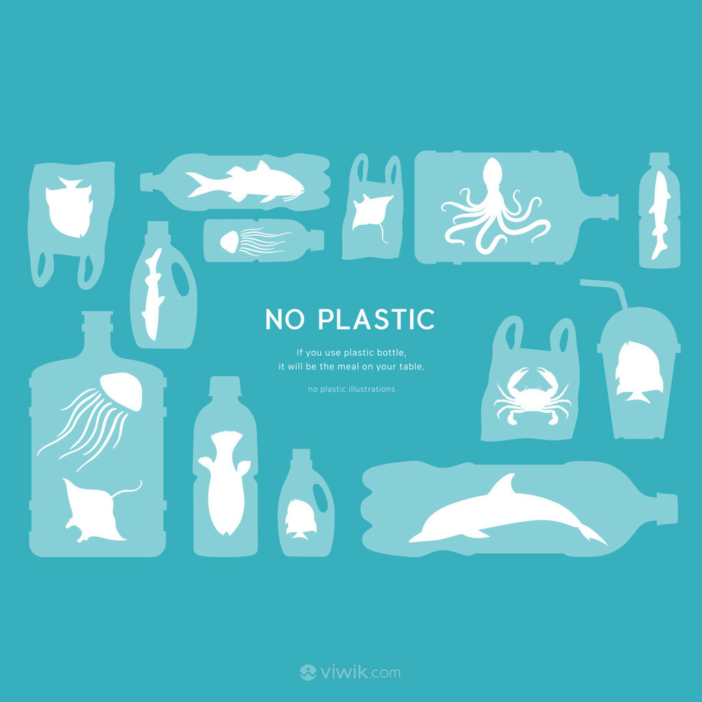 海洋生物塑料环保插画矢量素材