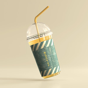 悬浮的透明饮品杯奶茶杯贴图样机