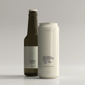啤酒饮料易拉罐玻璃瓶包装贴图样机