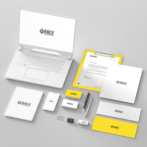 黃色極簡企業vi名片信封筆記本電腦貼圖樣機
