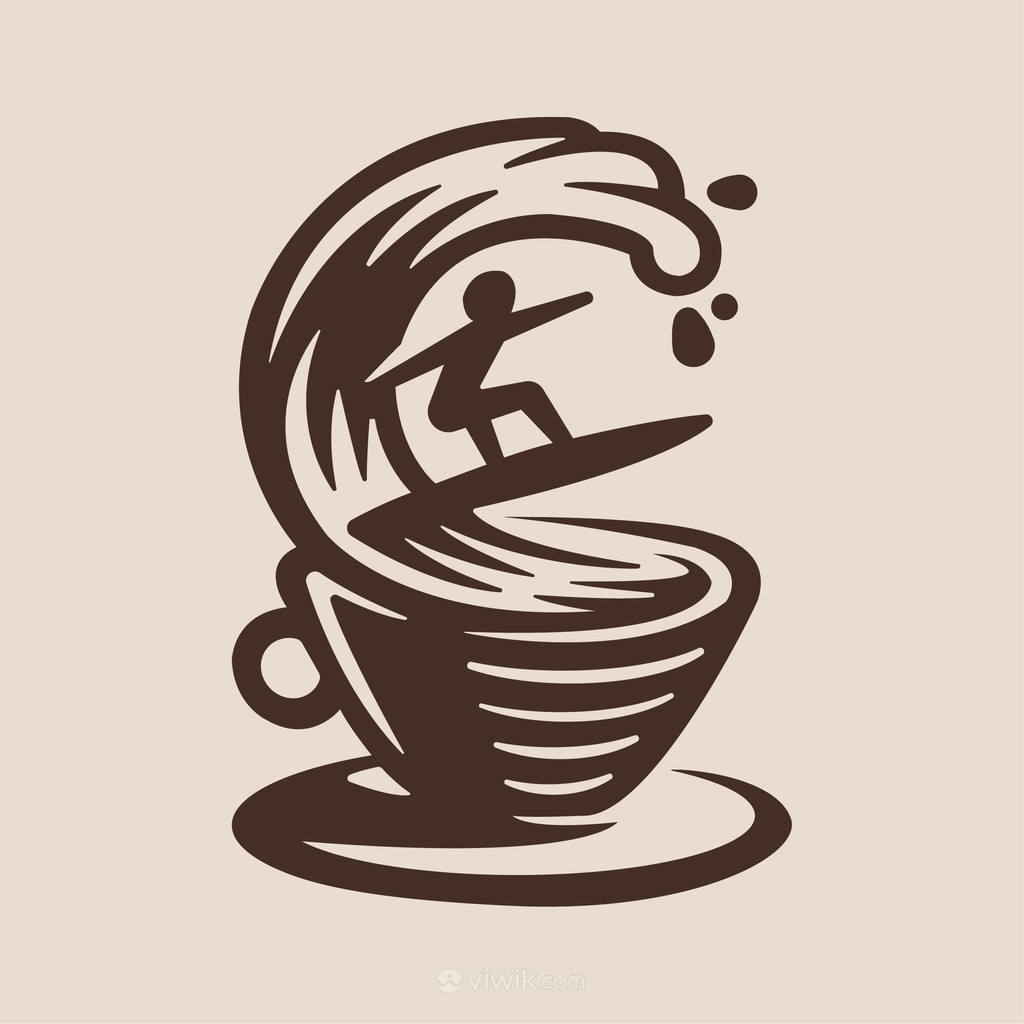 咖啡冲浪标志图标矢量餐饮食品logo素材