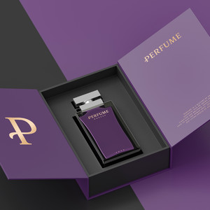 紫色包装盒瓶子香水包装贴图样机