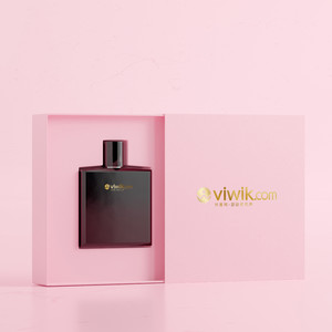 粉色盒子黑色瓶子香水包装贴图样机