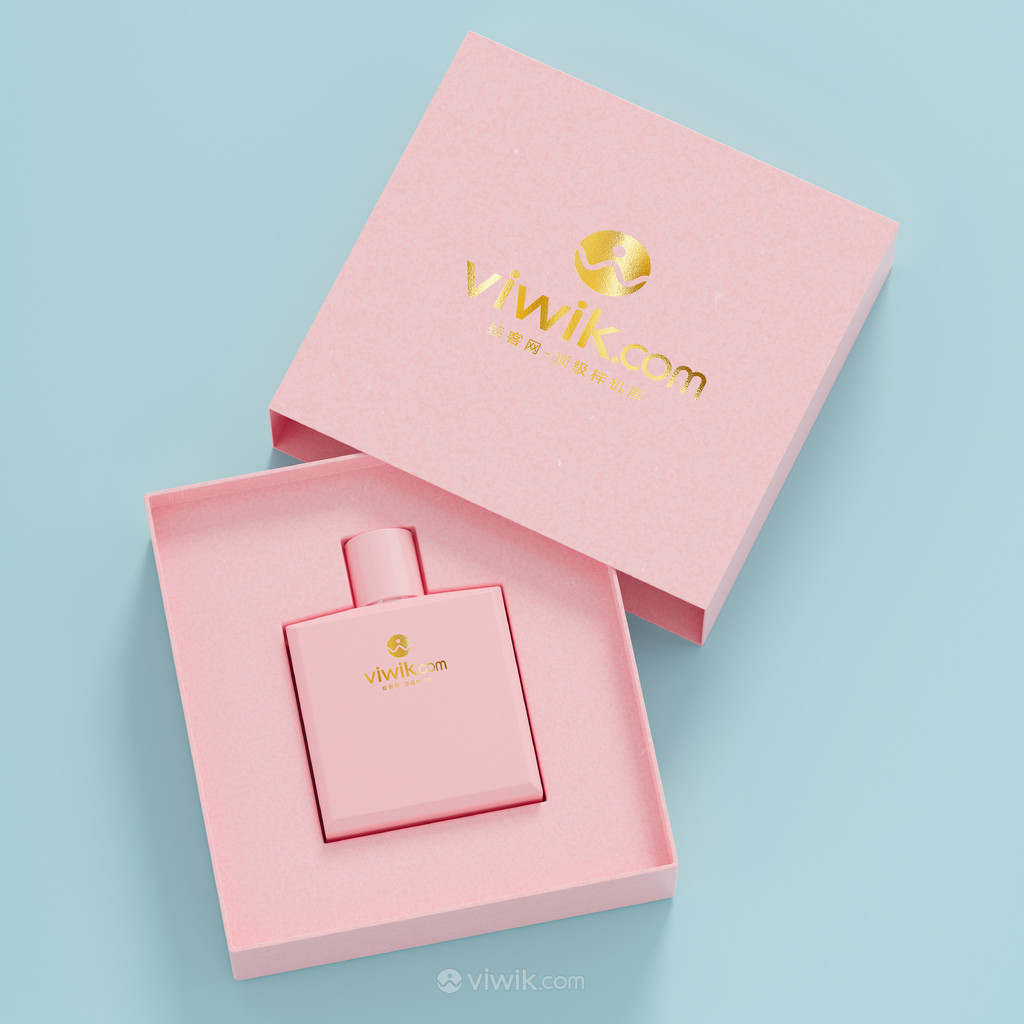粉色盒子包装盒瓶子香水包装贴图样机
