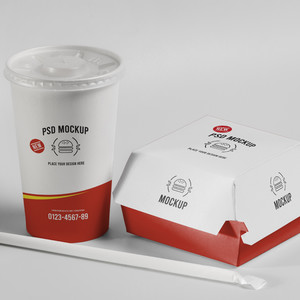 汉堡饮料食品包装贴图样机