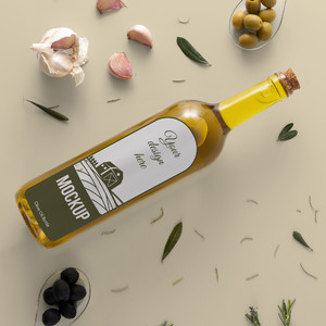 透明玻璃木塞瓶橄榄油包装贴图样机