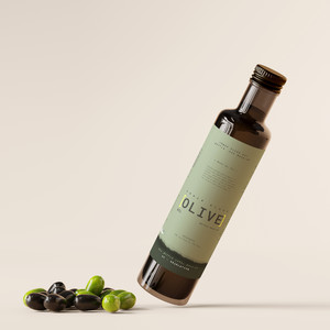 悬浮的瓶子橄榄油包装贴图样机