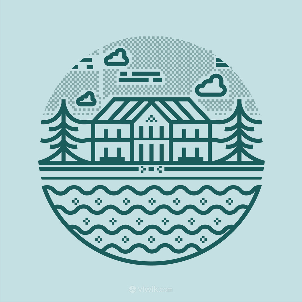 建筑房子山水树木标志图标矢量logo素材