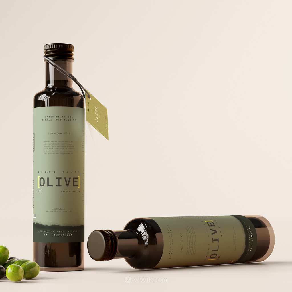 带标签的瓶子橄榄油包装贴图样机