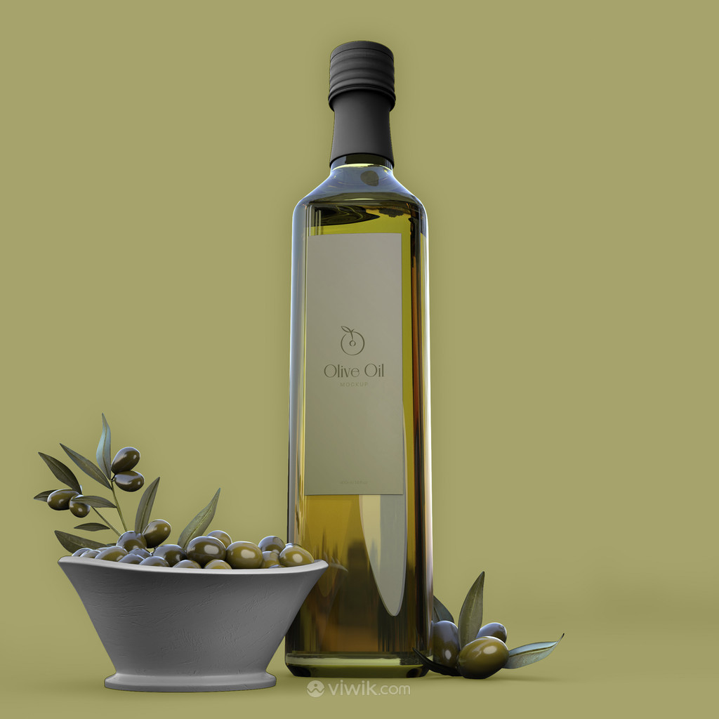 透明密封瓶子橄榄油包装贴图样机