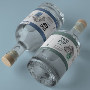 酒瓶透明玻璃瓶包装贴图样机