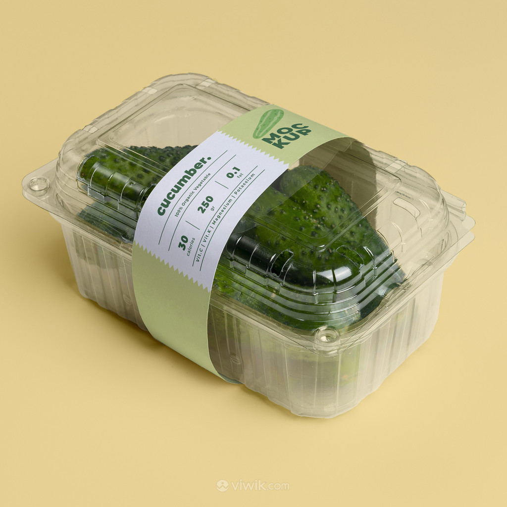 一次性透明塑料包装盒黄瓜包装贴图样机