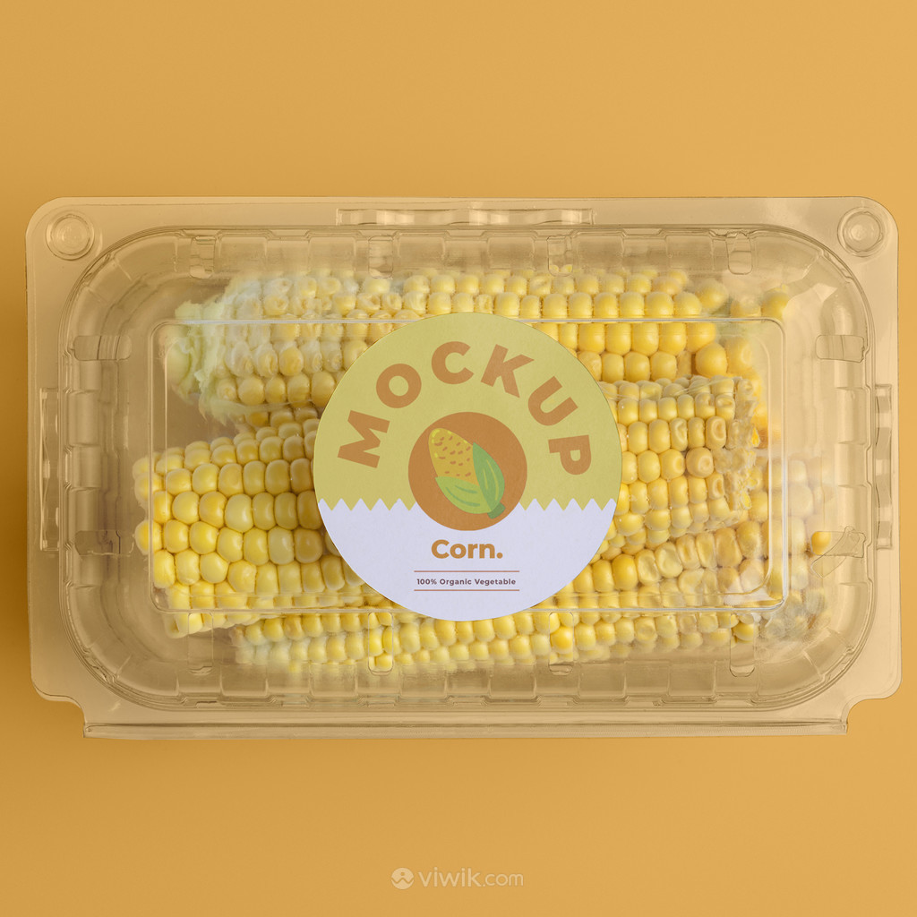 透明塑料盒玉米包装贴图样机