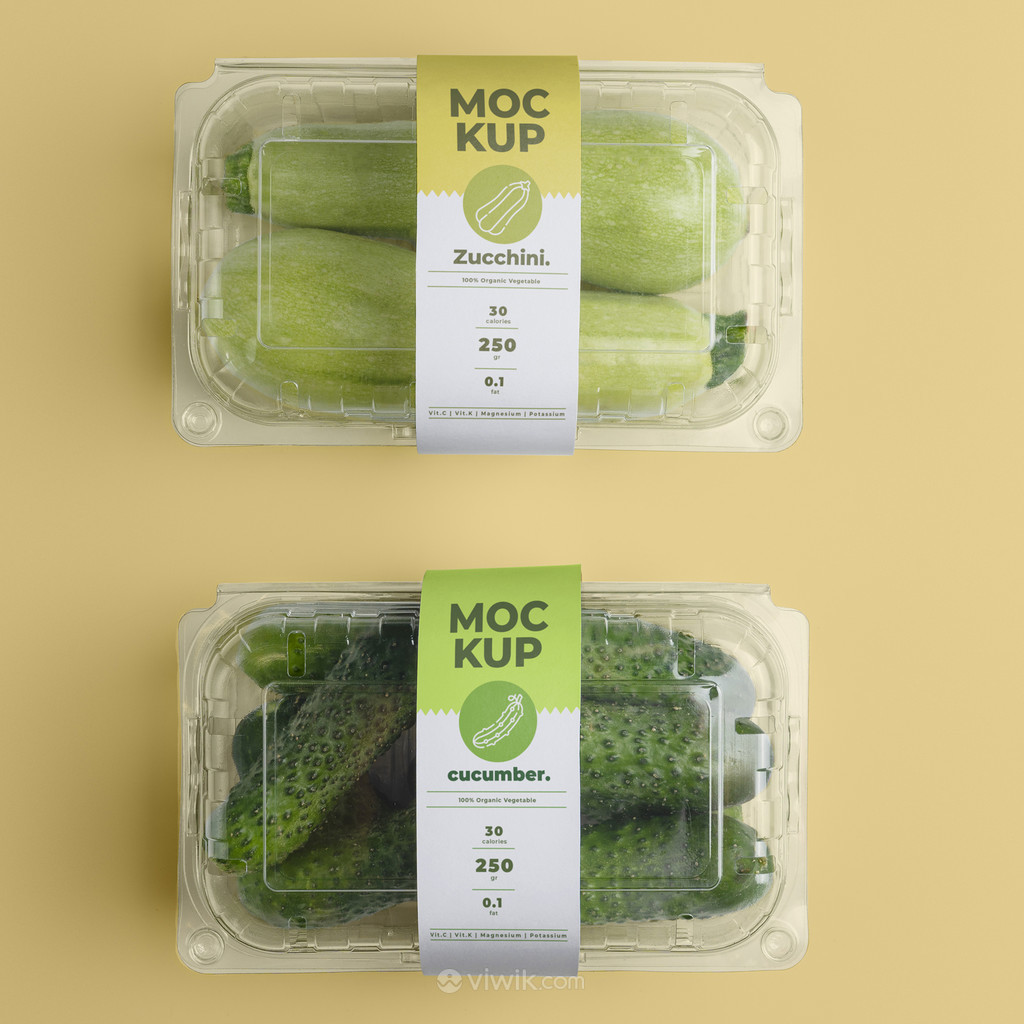 顶视图超市果蔬食品保鲜盒包装贴图样机