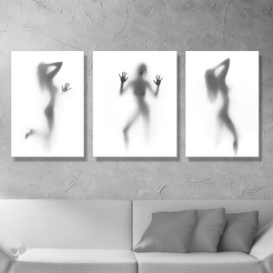 三聯黑白立體倒影現代裝飾畫圖片