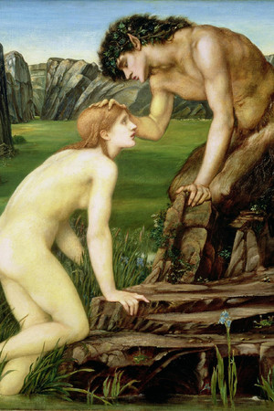 草地上的裸体男女人物油画图片
