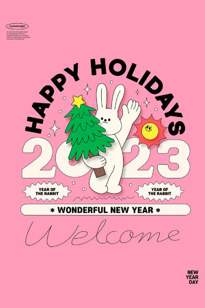 卡通可爱兔年新年海报素材模板
