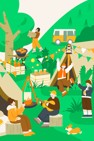 创意户外露营聚会旅游海报插画