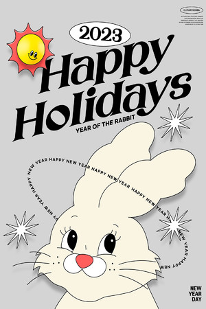 創意卡通可愛兔子新年快樂海報素材