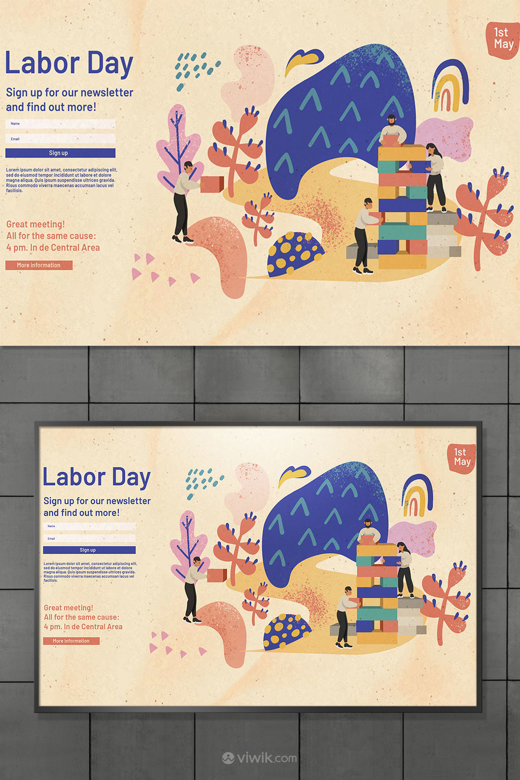 国外时尚劳动节海报插画模板
