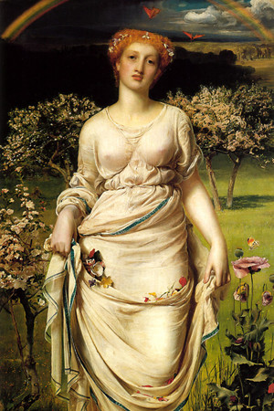 花园里穿着长裙的女人人物油画图片