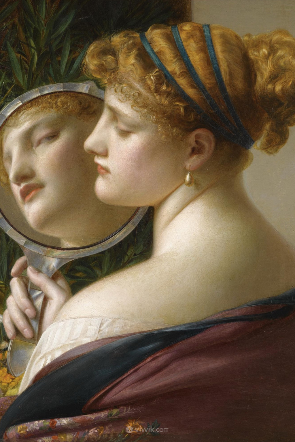 照镜子的丰腴的女人人物油画图片