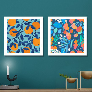 北欧风花卉与植物水果橙子抽象公寓装饰画画芯