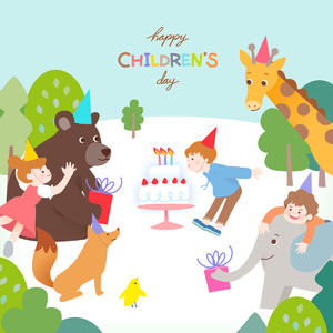 動物園生日慶祝兒童節矢量素材
