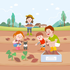 农场种红薯的卡通儿童人物矢量素材
