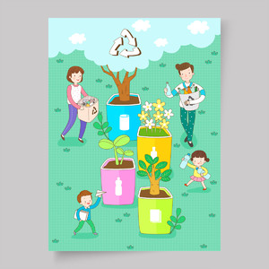 回收利用環境保護卡通人物矢量素材