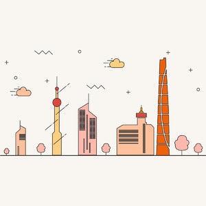 中国城市上海东方明珠标志建筑矢量图