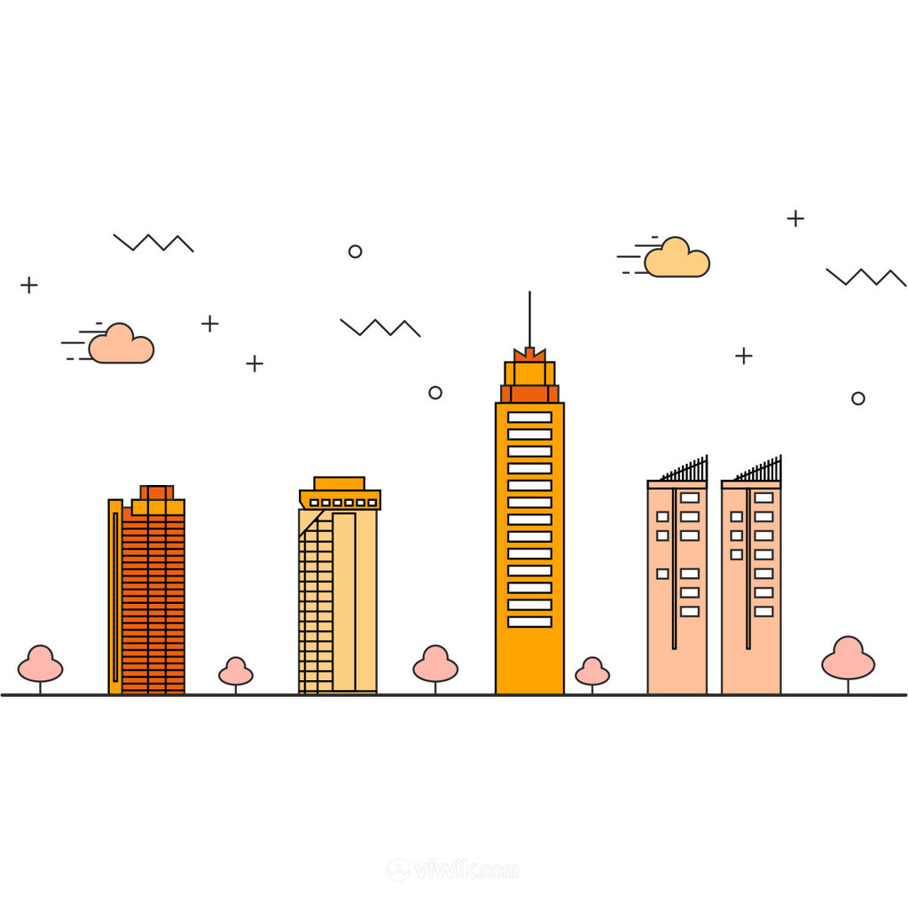 手绘中国城市电视塔标志建筑矢量图