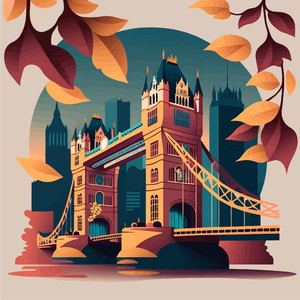 唯美伦敦塔桥手绘风景矢量素材