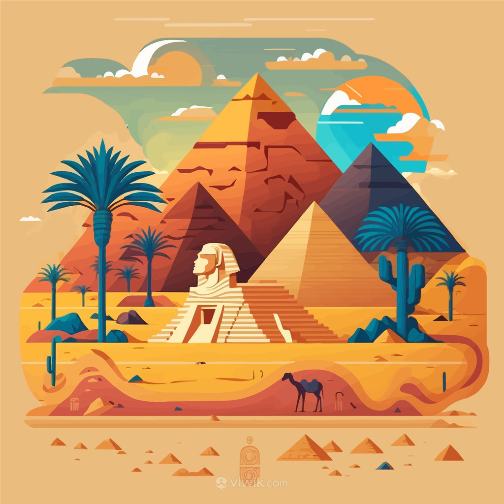 埃及金字塔狮身人面像风景矢量素材