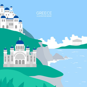 希腊城堡地中海风情矢量风景素材
